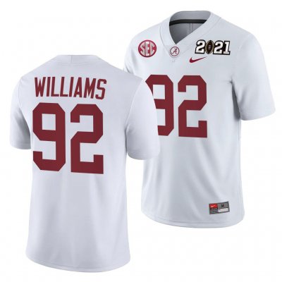 Men's Alabama Crimson Tide #92 Quinnen Williams 2021 Rose Bowl Champions White NCAA Playoff Away College Football Jersey 2403TLNZ2